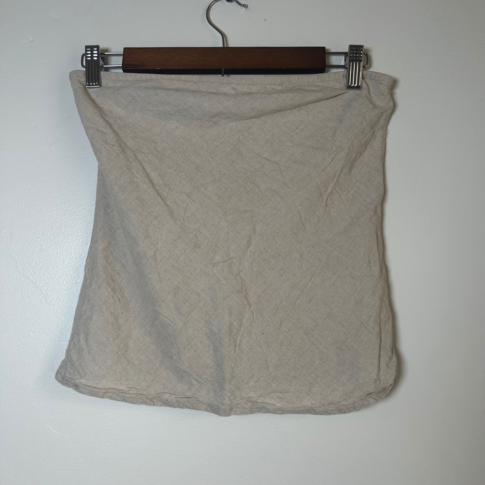 Beige by Tiny Tube Top Women M Oatmeal Linen Blend Strapless Front Slit Minimal